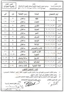 جدول امتحانات الثانويه الازهريه 2016