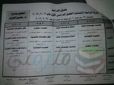 جداول محاضرات تجارة عين شمس كل الفرق 2016 - 2017