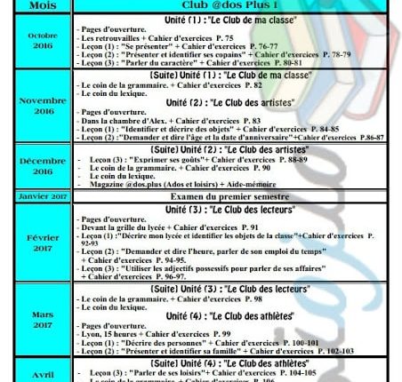 توزيع منهج اللغة الفرنسية للصف الأول الثانوي 2017