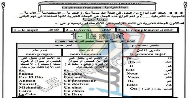 مذكرة قواعد اللغه الفرنسيه للثانوية العامة