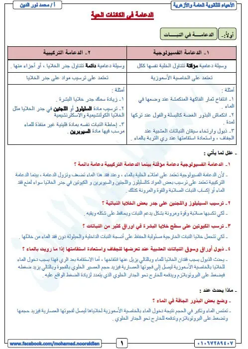 مذكرة احياء للصف الثالث الثانوي