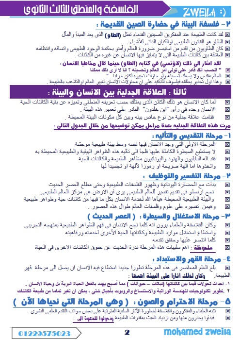 ملزمة فلسفة ومنطق للثانوية العامة
