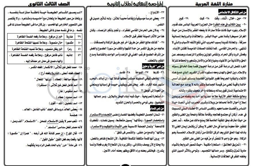 اجابات كتاب المدرسة لغة عربية للصف الثالث الثانوي ملزمتي