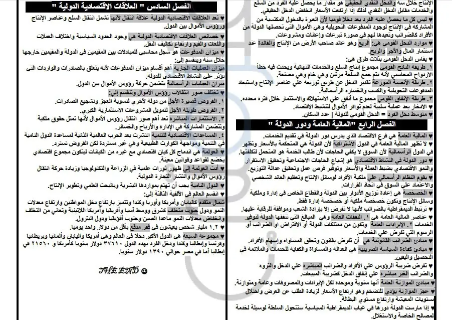 ملخص الاقتصاد للثانوية العامة