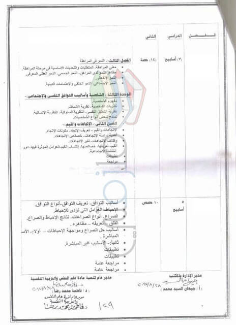 توزيع منهج علم النفس للثانوية العامة الترم الثاني