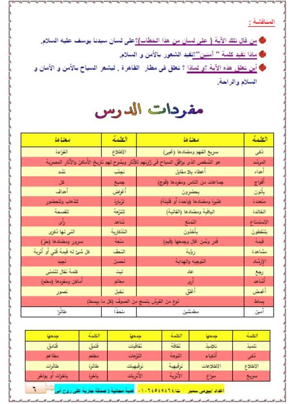 مذكرة لغة عربية للصف الرابع الإبتدائي الترم الأول