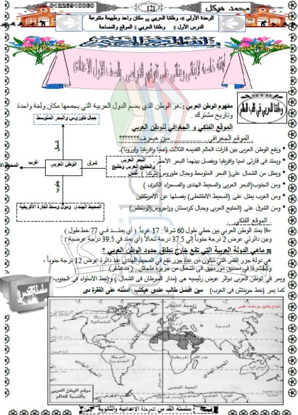 مذكرة دراسات اجتماعية للصف الثاني الاعدادي الترم الاول