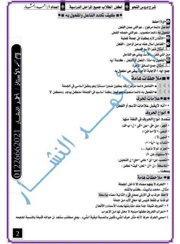 ملزمة نحو شرح وأسئلة للصف السادس الابتدائي الترم الاول