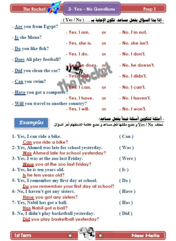 مذكرة انجليزي للصف الأول الإعدادي الترم الأول