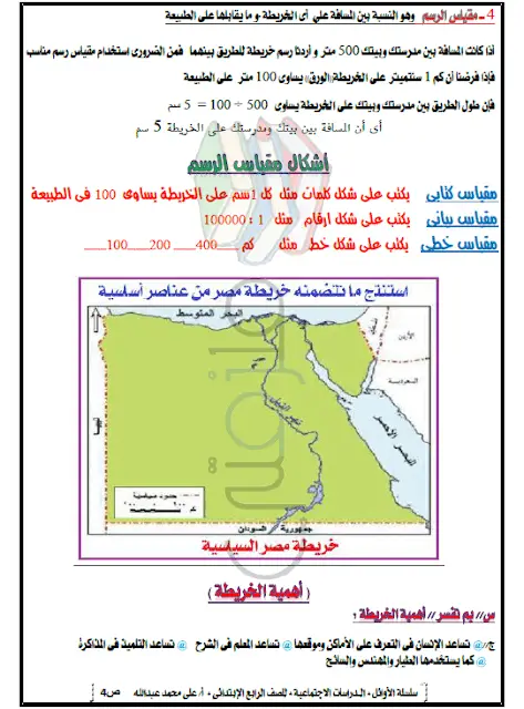 مذكرة دراسات اجتماعية للصف الرابع الإبتدائي ترم اول