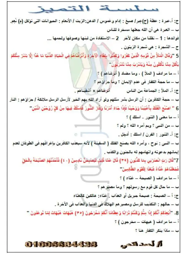 مذكرة دين للصف الأول الثانوي الترم الاول
