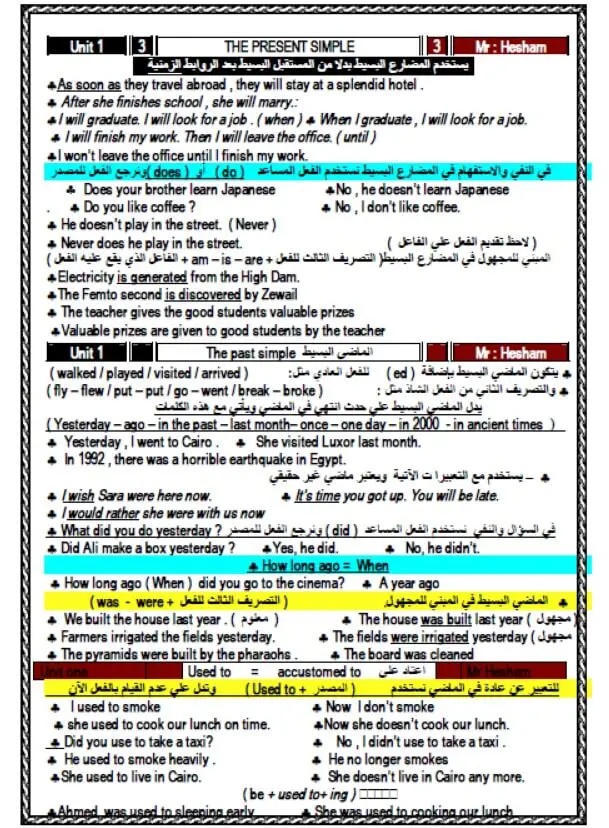 مذكرة لغة انجليزية للصف الاول الثانوي ترم اول