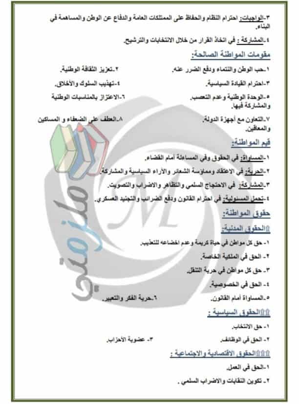 مراجعة تربية وطنية للصف الثاني الثانوي ترم اول