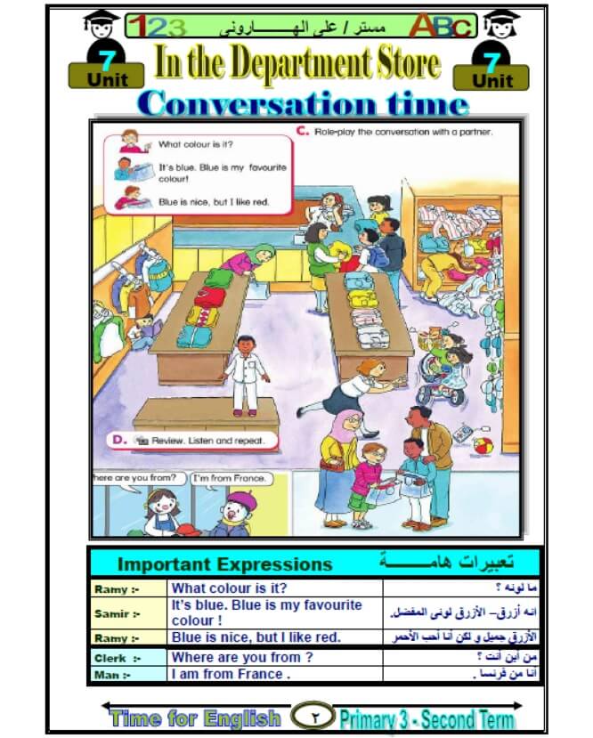 مذكرة انجليزي للصف الثالث الابتدائي ترم ثاني