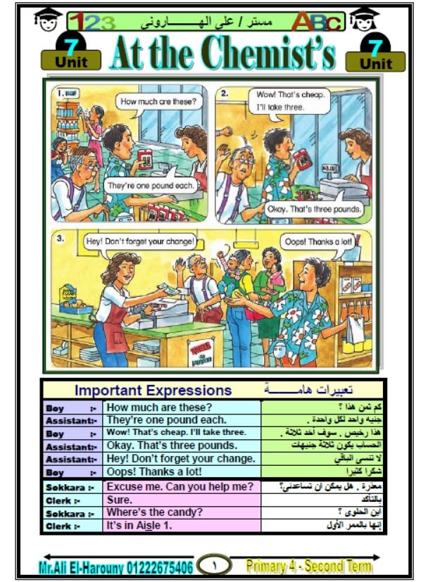 مذكرة انجليزي للصف الرابع الابتدائي الترم الثاني