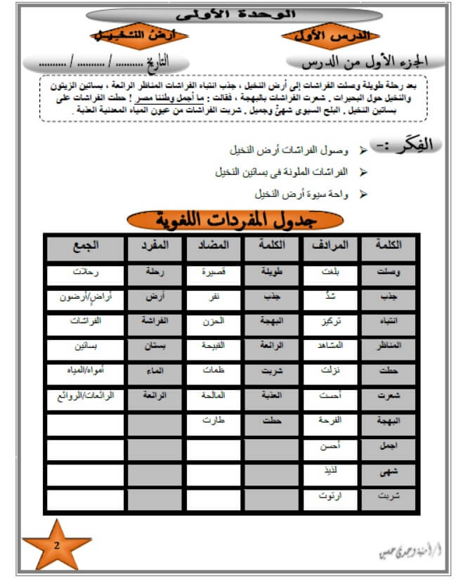 مذكرة عربي للصف الثالث الابتدائي الترم الثاني