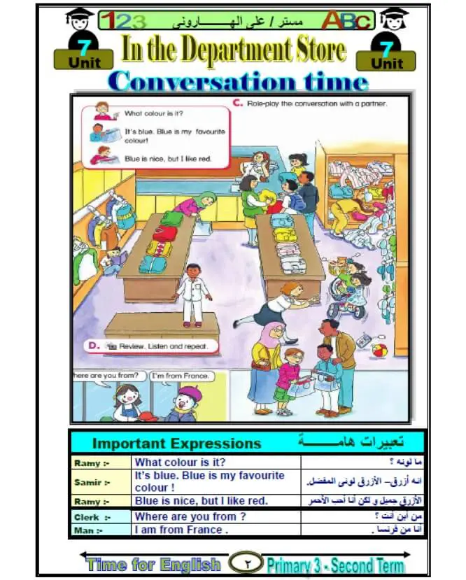 مذكرة انجليزي للصف الثالث الابتدائي ترم ثاني