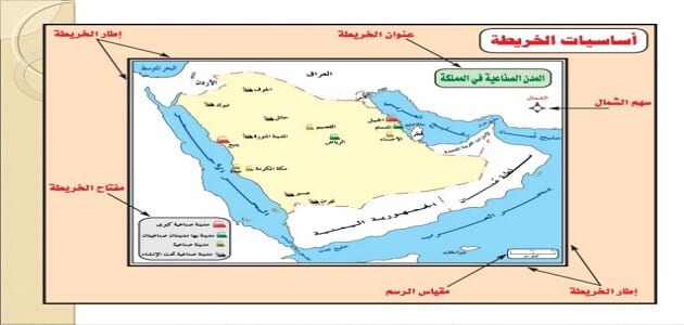 ما هي عناصر الخريطة الأساسية