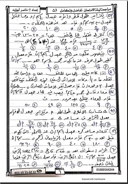 مراجعة ليلة امتحان التفاضل والتكامل للصف الثالث الثانوي