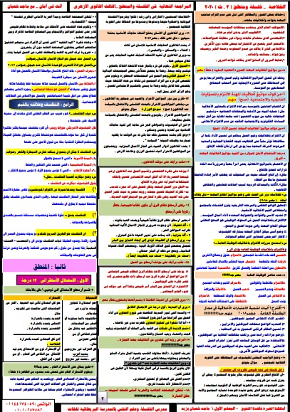 مراجعة ليلة امتحان الفلسفة والمنطق الصف الثالث الثانوي الازهري