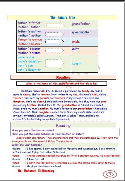 مذكرة انجليزي للصف الأول الإعدادي ترم أول