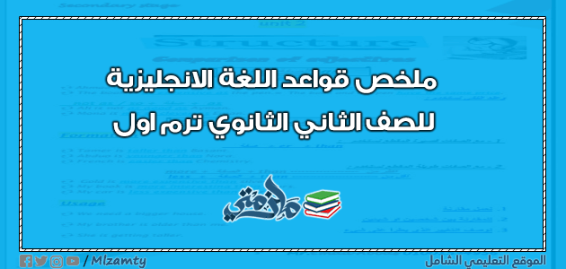 ملخص قواعد اللغة الانجليزية للصف الثاني الثانوي ترم اول