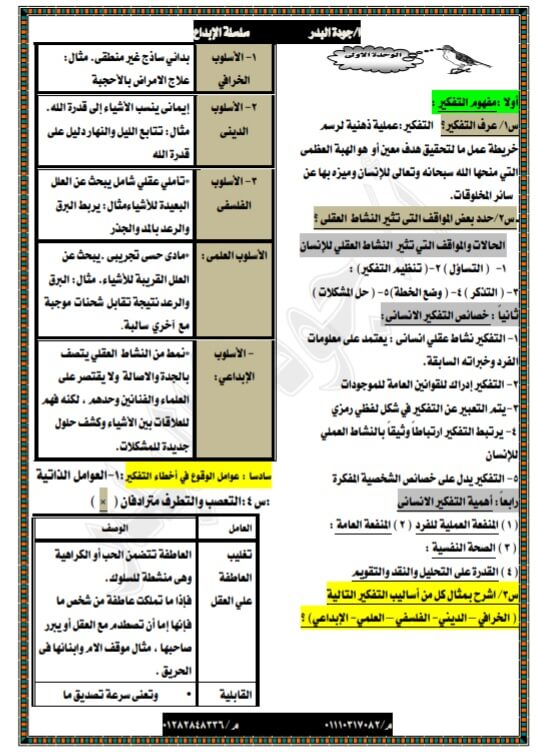مراجعة الفلسفة والمنطق للصف الأول الثانوي ترم أول