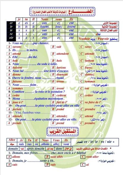 مراجعة ليلة الامتحان لغة فرنسية أهم القواعد ثانوية عامة