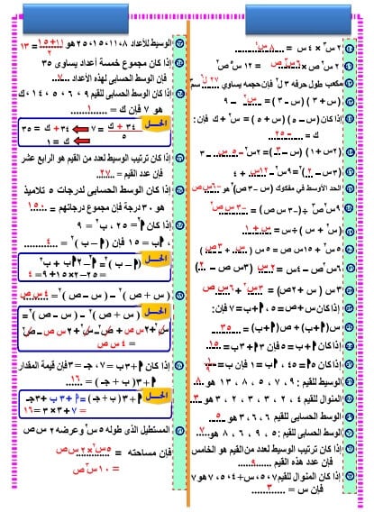 مراجعة ليلة الامتحان رياضيات أولى أعدادي ترم أول