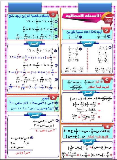 مراجعة ليلة الامتحان رياضيات أولى أعدادي ترم أول